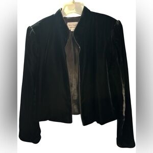 Black Velvet Cropped Blazer Elegant Open Front